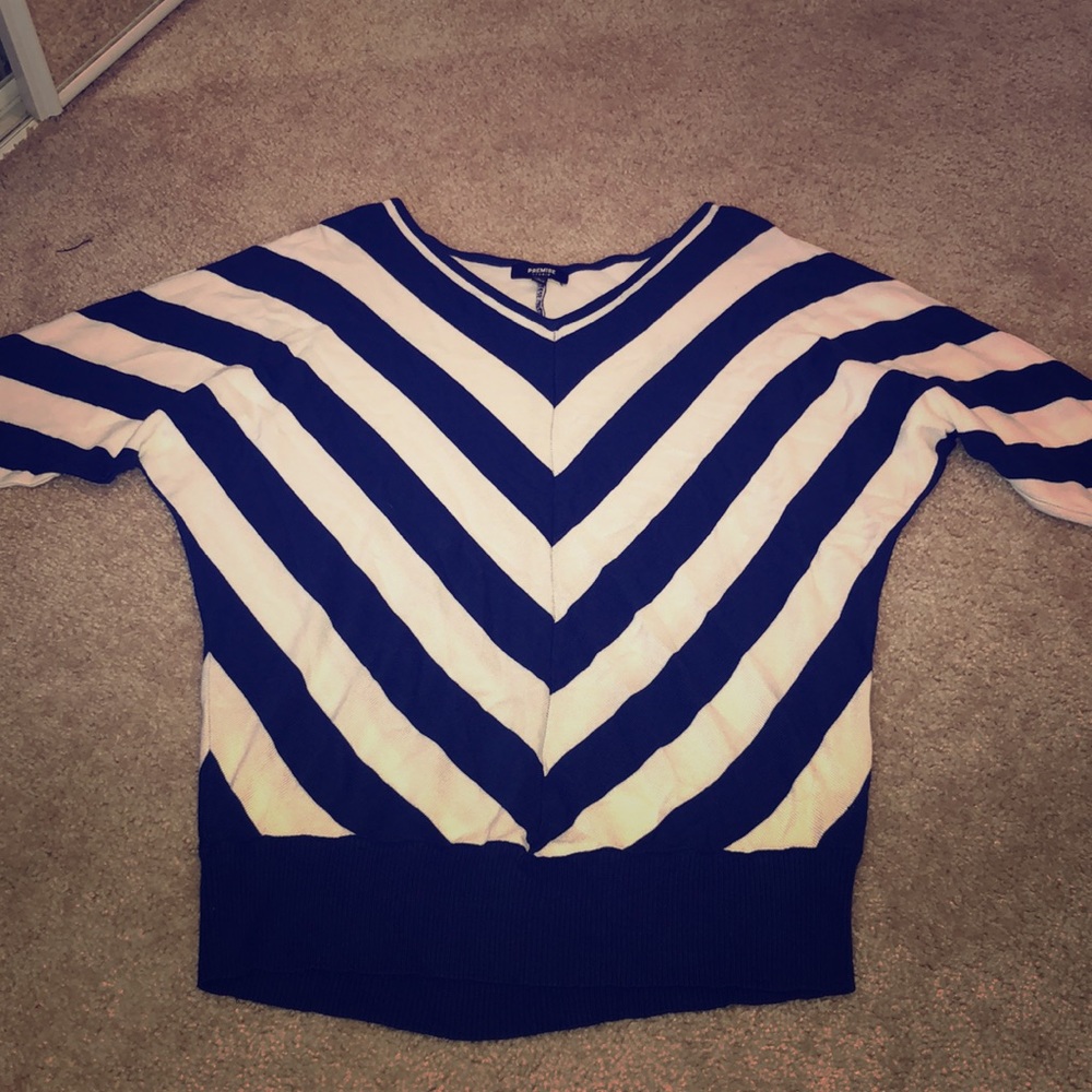 Navy Blue & White Stripped Top